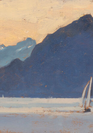 SECHERET_De Lausanne à Evian, 2021. Huile sur carton préparé, 9,6 x 14,8 cm
