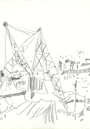 Croquis de port, 1966. Crayon gris sur papier, 23 x 25 cm.