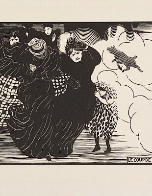 Félix Vallotton (Lausanne 1865 - 1925 Paris), Le coup de vent, 1894, Gravure sur bois sur papier vélin blanc, 178 x 220 mm. Musée Jenisch Vevey - Cabinet cantonal des estampes, Collection de la ville de Vevey