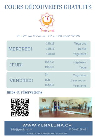 Cours gratuits (Yoga, yogalates, gym douce, danse) Yura Luna