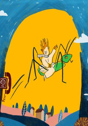 Fenouilhéro sur sa sauterelle, illustration live Anaïs Lou